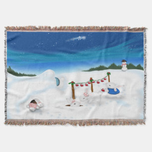 Manta Família do Coelho de Natal com boneco de neve