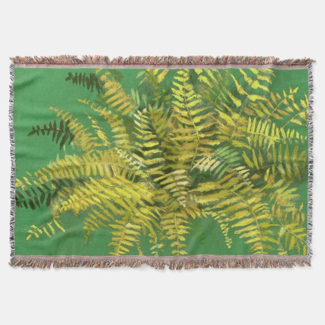 Manta Fern, frondes, verde-verde-ouro amarelo-verde (Frente)