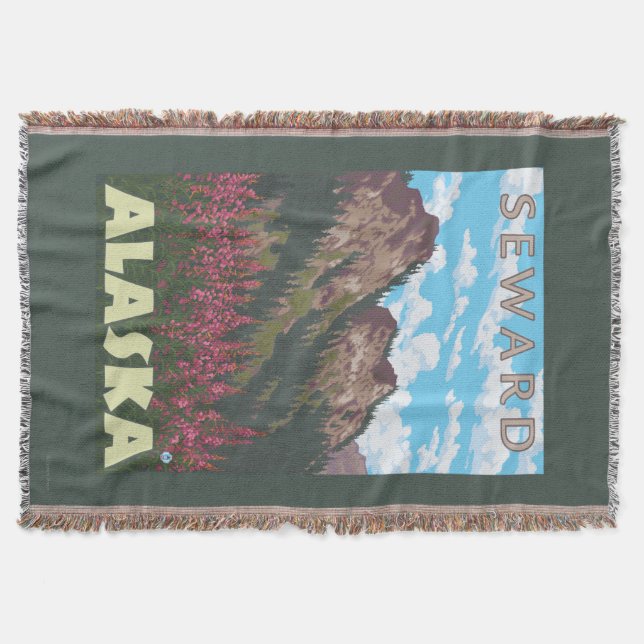 Manta Fireweed & montanhas - Seward, Alaska (Frente)