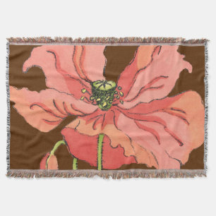 Manta Flor rosa grande com fundo vermelho profundo