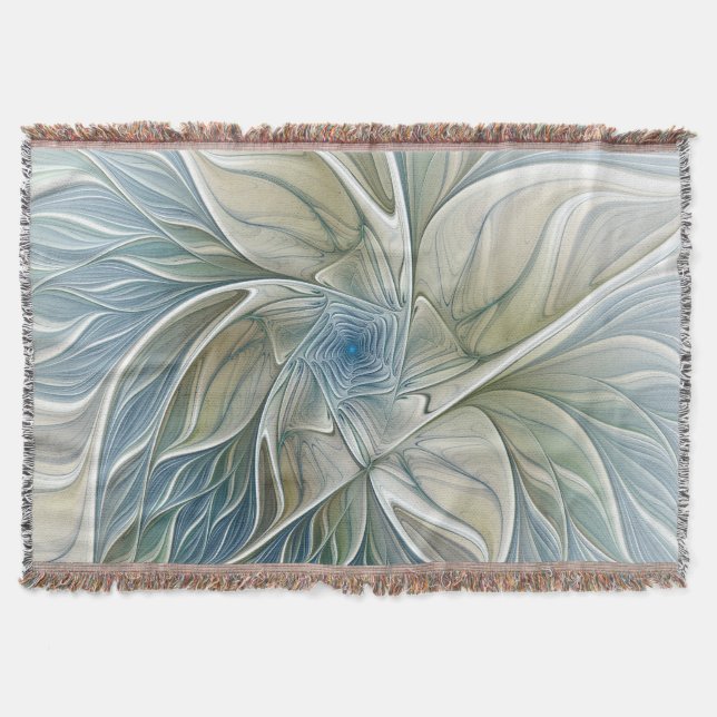 Manta Floral Dream Pattern Abstrato Blue Khaki Fractal (Frente)