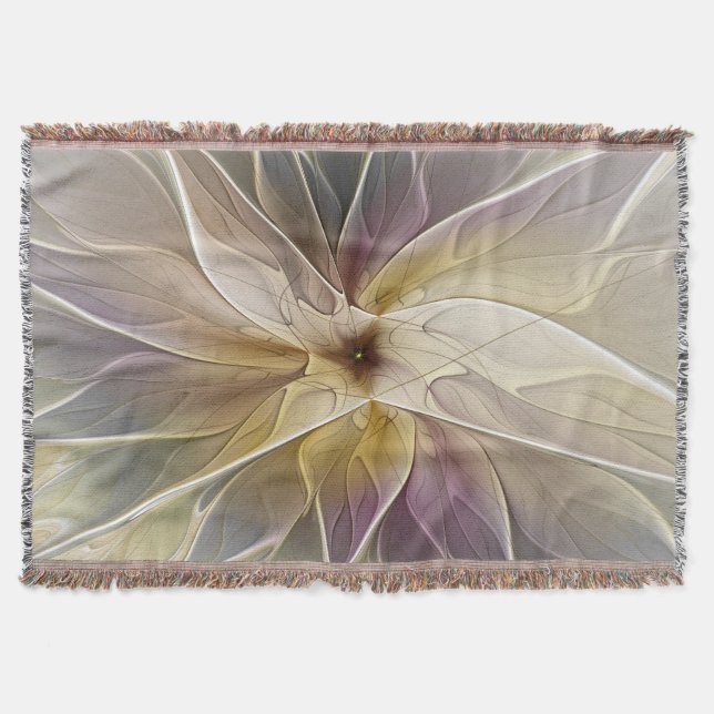 Manta Floral Fantasy Dourada Eggplant Abstrato Art Fract (Frente)