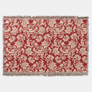 Manta Fragmentos Florais De Crimson Red E Beige Vintage