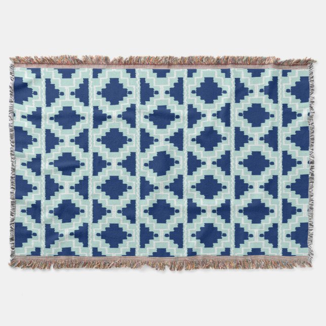 Manta Ikat Aztec Pattern - Indigo e azul claro (Frente)
