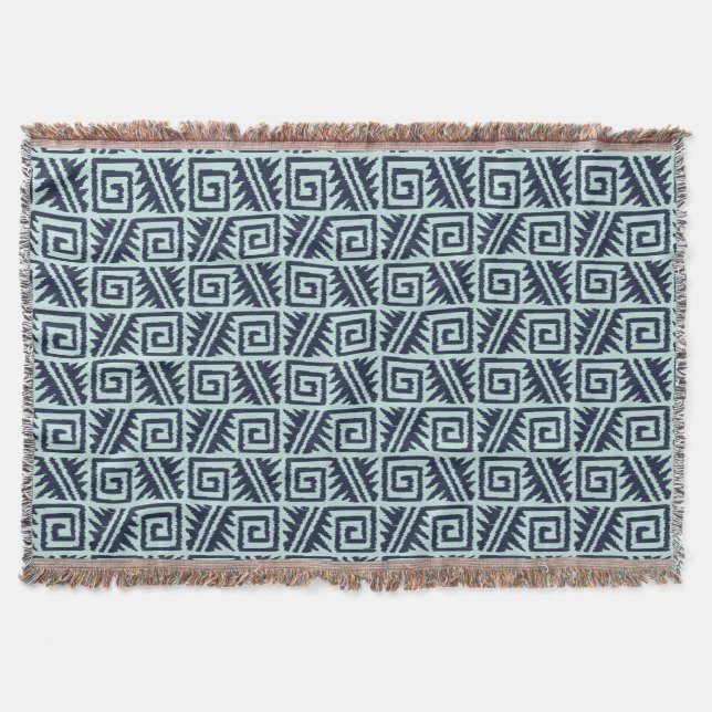 Manta Ikat Aztec Tribal - Indigo e Azul Claro (Frente)