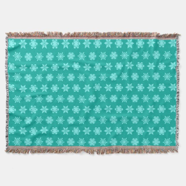 Manta Ikat Snowflakes - Turquesa e aqua (Frente)