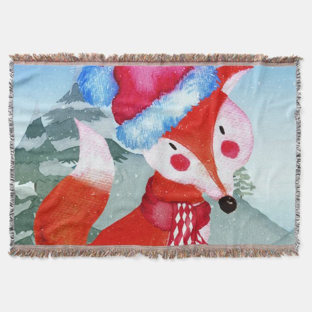 Manta Ilustração Fox Amigos da Floresta de inverno (Frente)