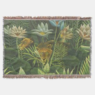 Manta Impressão Vintage de Leão na Selva Tropical de Hen
