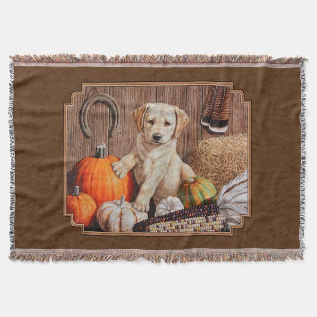 Manta Labrador Retriever Dog & Pumpkins Brown (Frente)