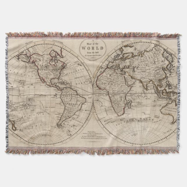 Manta Mapa do mundo antiquado (1795) (Frente)