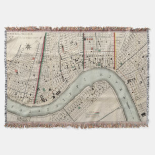 Manta Mapa do vintage de Nova Orleães Louisiana (1845)