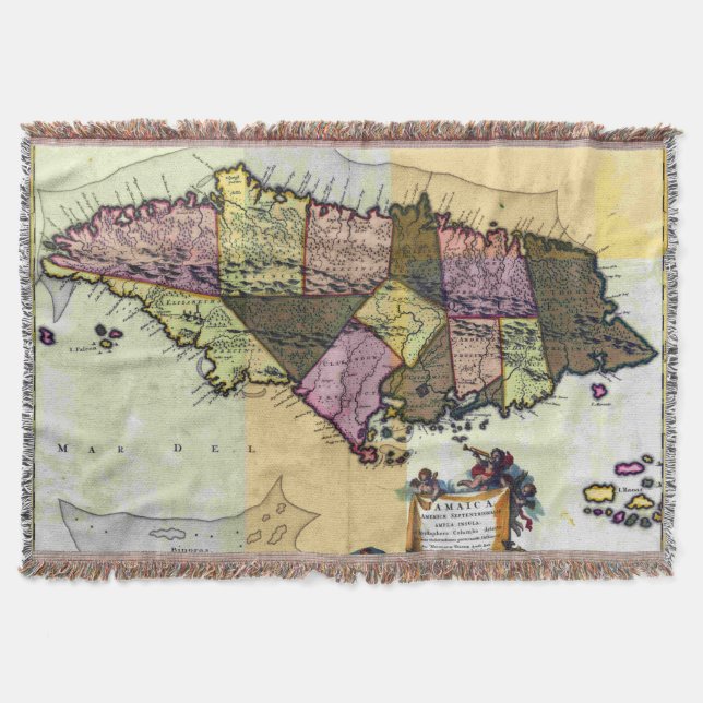 Manta Mapa do Vintage Jamaica 1680 (Frente)