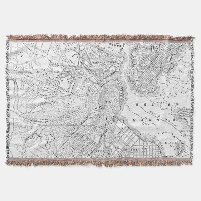 Manta Mapa Vintage de Boston (1878) (Frente)
