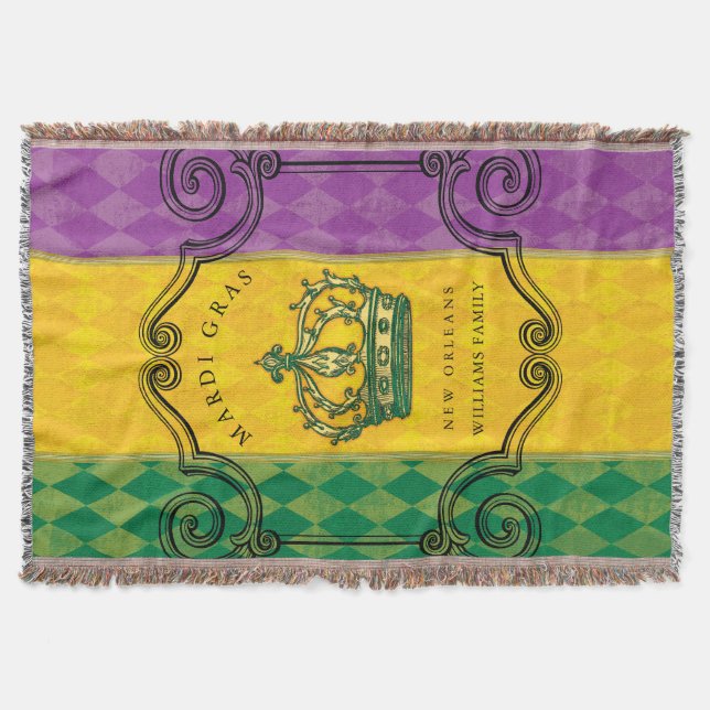 Manta Mardi Gras Crown Purple Green Family Name (Frente)