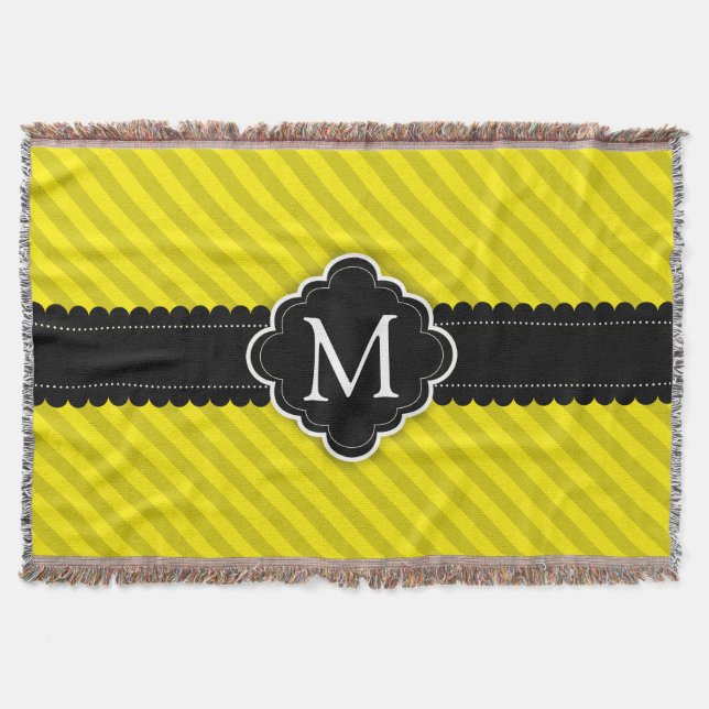 Manta Monograma amarelo do costume do preto do teste (Frente)