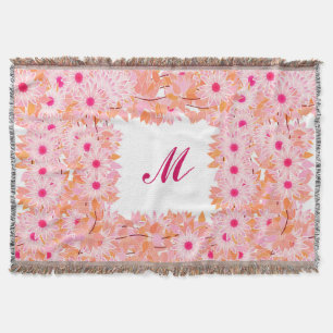 Manta Monograma com flores - cor-de-rosa e pêssego