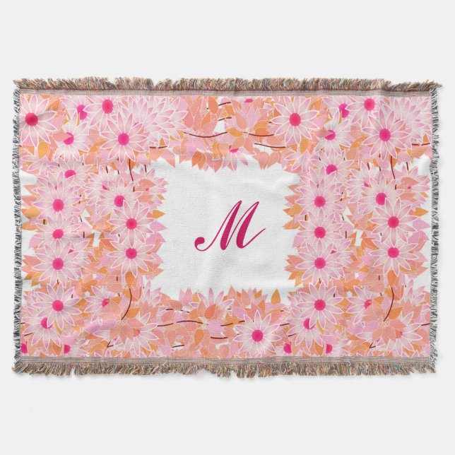 Manta Monograma com flores - cor-de-rosa e pêssego (Frente)