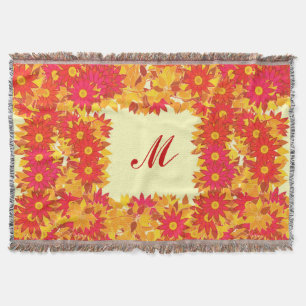 Manta Monograma com flores - vermelho e ouro