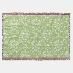Manta Moss Green e White Damask