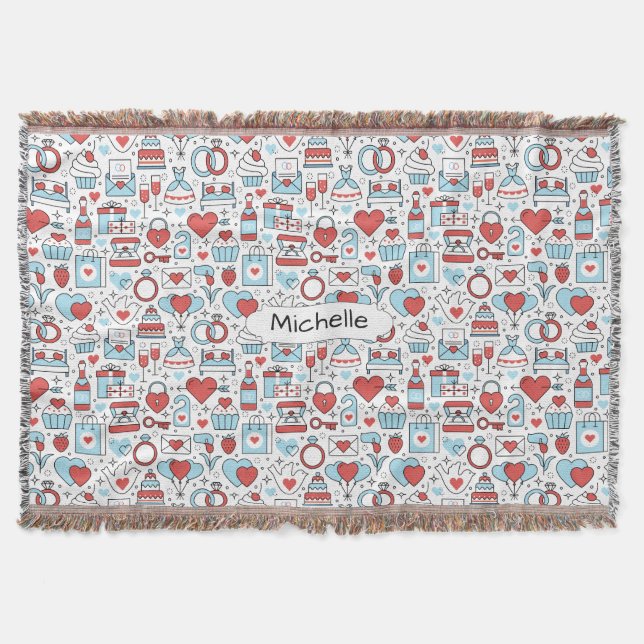 Manta Nome personalizado de Ícones de Casamento lança co (Frente)