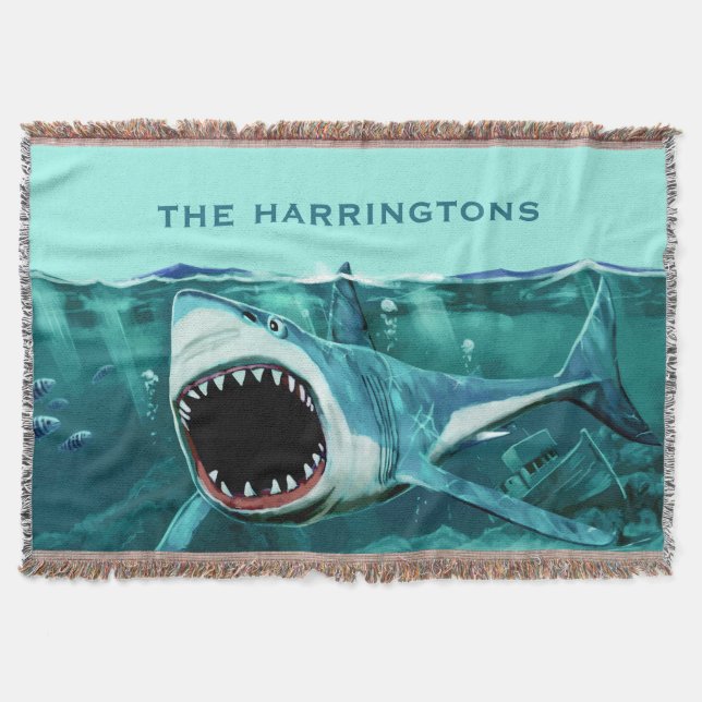 Manta Nome personalizado de Shark Assustador lança cober (Frente)