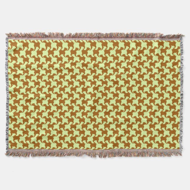Manta Ochre Houndstooth Amarelo com cães Jogando Banheta (Frente)