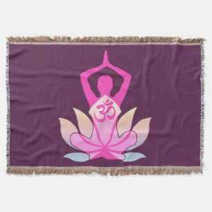 Manta OM Namaste Lotus Flower Yoga na ameixa