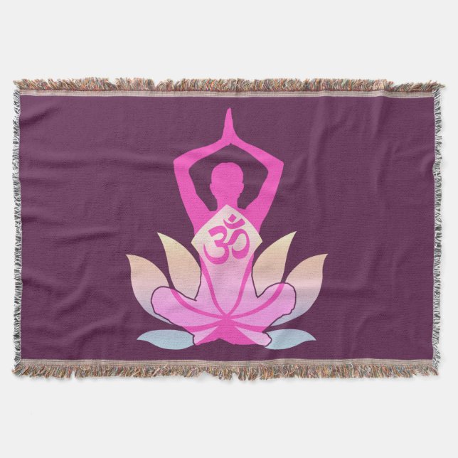Manta OM Namaste Lotus Flower Yoga na ameixa (Frente)
