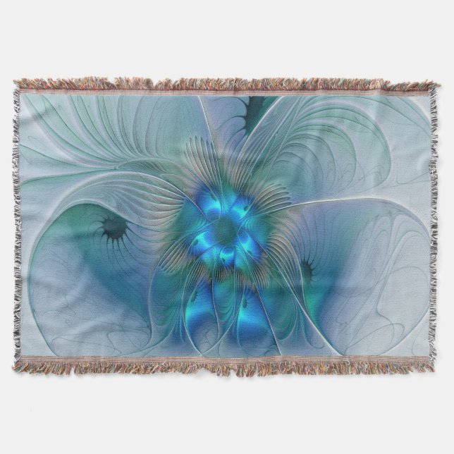 Manta Ovinas de Pé, Fractal Turquesa Azul Abstrato (Frente)