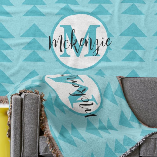 Manta Padrão Aqua do Triângulo Geométrico Monograma (Criador carregado)