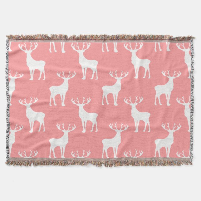 Manta Padrão de cervos em branco sobre rosa (Frente)