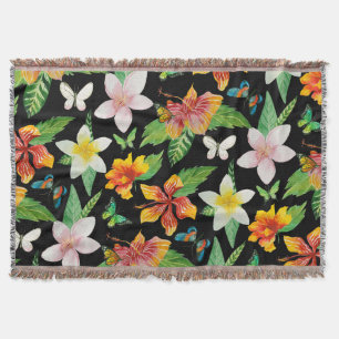 Manta Padrão de Flores Tropicais e Borboletas