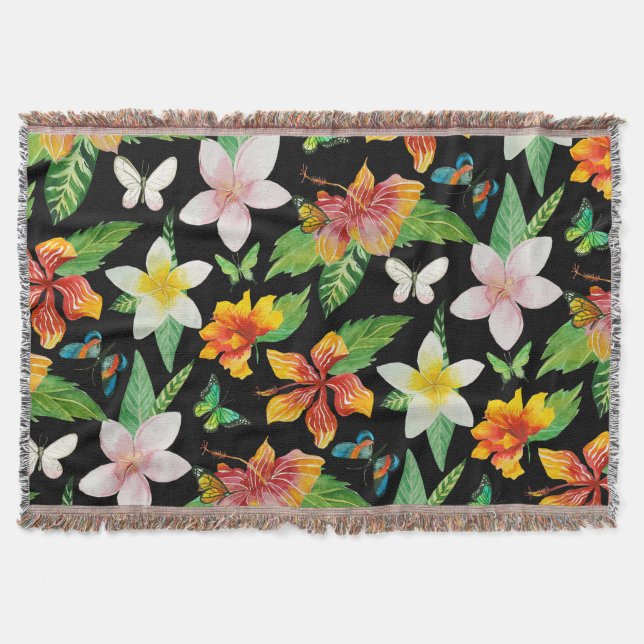 Manta Padrão de Flores Tropicais e Borboletas (Frente)