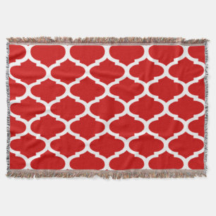 Manta Padrão de Treliça Quatrefoil Vermelho e Branco