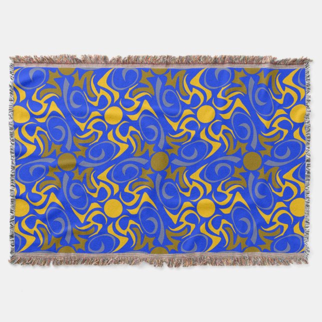 Manta Padrão de vetor azul e Ouro sem costura (Frente)