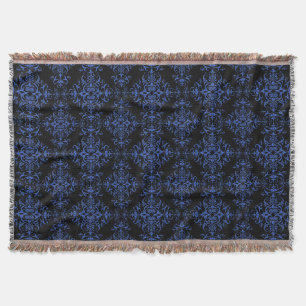Manta Padrão Elegante de Estilo Damasco Azul e Preto