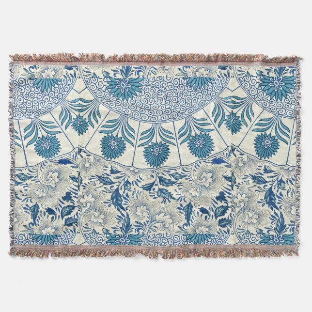 Manta Padrão Floral Azul Design Asiático Antiquado (Frente)