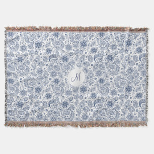 Manta Padrão Floral Azul Vintage Monograma T Aberto