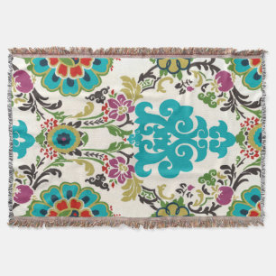 Manta Padrão Floral Damask Plum Turquoise