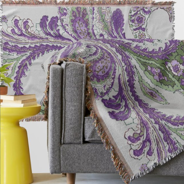 Manta Padrão Floral de Paisley Roxo e Verde (Criador carregado)