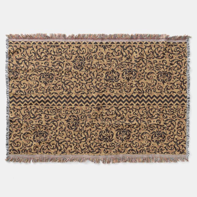 Manta Padrão Floral Dourado do Renascimento Italiano (Frente)