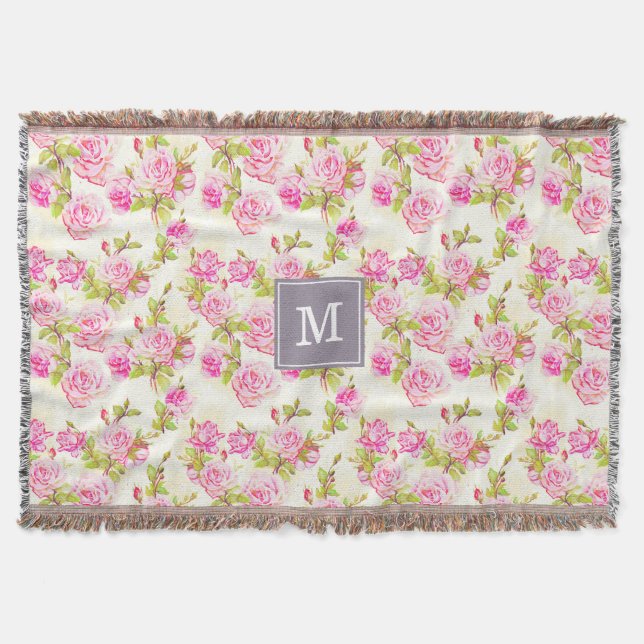 Manta Padrão Floral Personalizado Rosas Antigos Monogram (Frente)