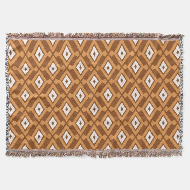 Manta Padrão Ikat - Castanho, ferrugem e creme (Frente)
