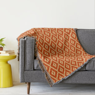 Manta Padrão Ikat - laranja mandarina e coral