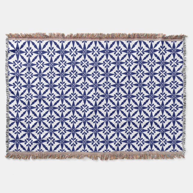 Manta Padrão Ikat Star - Marinho Azul e Branco (Frente)