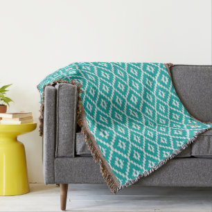 Manta Padrão Ikat - Turquesa e branco
