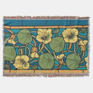 Manta Padrão Nouveau da Flor Nasturtium Amarelo Azul