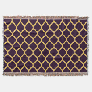 Manta Padrão Quatrefoil Marroquino Roxo Escuro e Bege