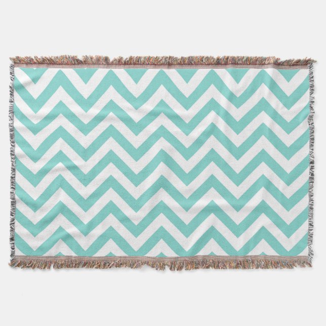 Manta Padrão Turquoise Aqua White Large Chevron ZigZag (Frente)