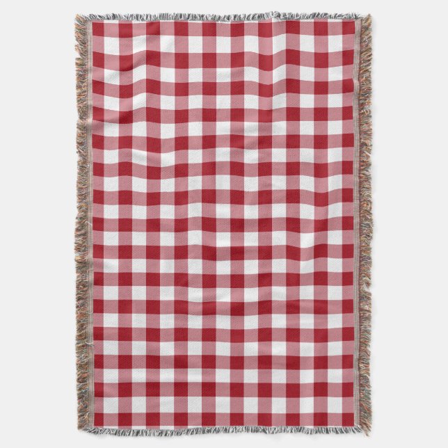 Manta Padrão Xadrez Vichy Vermelho e Branco (Frente Vertical)